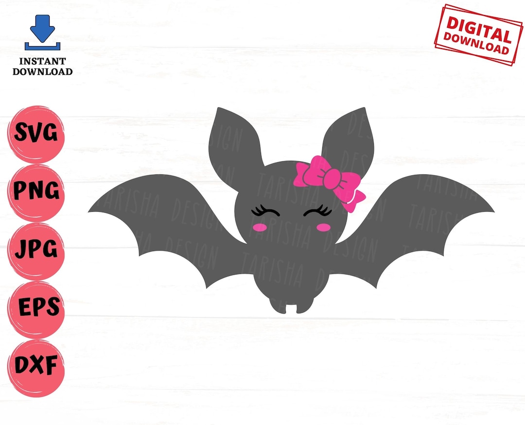 Cute Bat Girl Svg, Cute Bat Svg, Bat With Bow Svg, Cute Halloween Svg