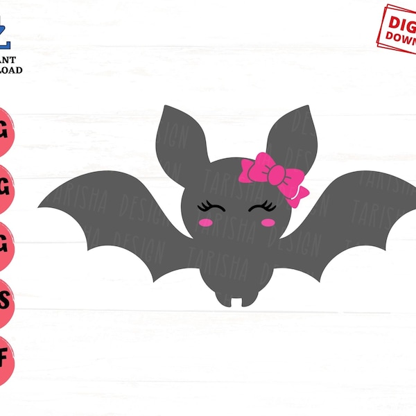 Cute Bat Girl Svg, Cute Bat Svg, Bat with Bow Svg, Cute Halloween Svg, Girl Bat Svg, Little Girl Bat Svg, Halloween Bat Svg