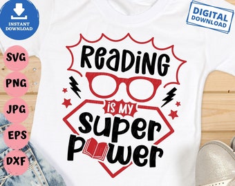 Ler é meu superpoder Svg, Amante de livros Svg, Ler livros Svg, Bookworm Svg, Bookworm Gift Idea Svg, Ler superpoder Svg