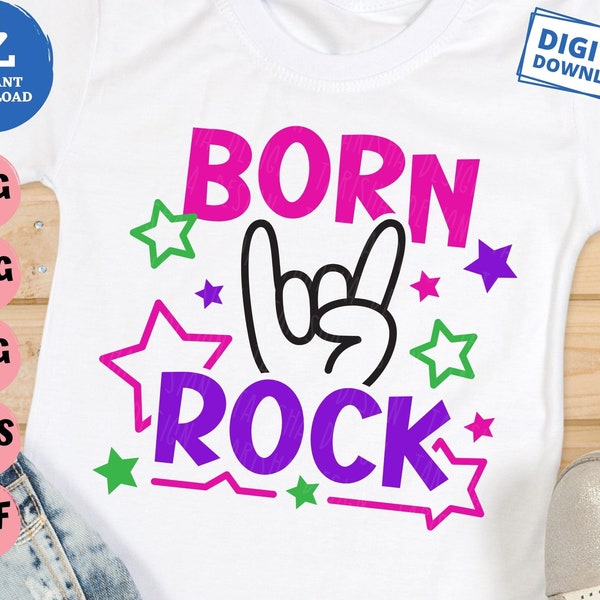 Born Two Rock Svg, 2nd Birthday with Rock on Hand Svg, Two Years Old Birthday Svg, Rock n Roll Birthday Svg, Born two Rock Kids Shirt Svg