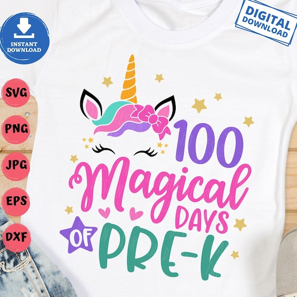 100 Magical Days of Pre-k Unicorn Svg, 100 Days Unicorn Svg, 100 Magical Days of School Svg, Pre School Girl Unicorn Teacher Kids Shirt Svg