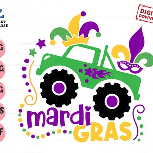 Mardi Gras Monster Truck Svg, Monster Truck with Jester Hat Svg, Boy Mardi Gras Shirt Svg, Mardi Gras Parade Svg, Mardi Gras Toddler Design