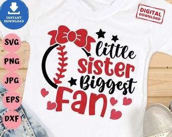 Hermana pequeña mayor fan béisbol svg, baseball cheer sister svg, baseball sister svg, béisbol con arco svg, béisbol más grande fan svg