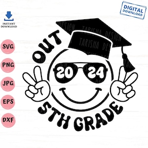 Peace Out 5th Grade 2024 Groovy Retro Svg, Peace Out Fifth Grade Svg, Fifth Grade Graduation, Fifth Grade Summer Break Svg, Graduation Svg