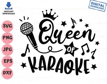 Karaoke-drottningen Svg, Karaoke-drottningen med mikrofon och musiknoter Svg, Karaoke-drottningen med krona Svg, Sångfestgåva Svg
