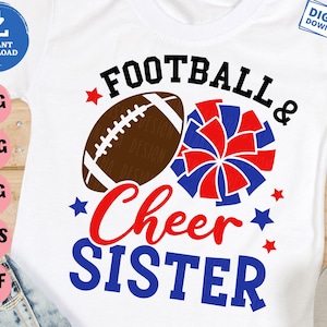 Football and Cheer Sister Svg, Football Sister Svg, Football Season Svg, Football Cheerleader Pom Pom Svg, Football Cheer Sister of Both Svg