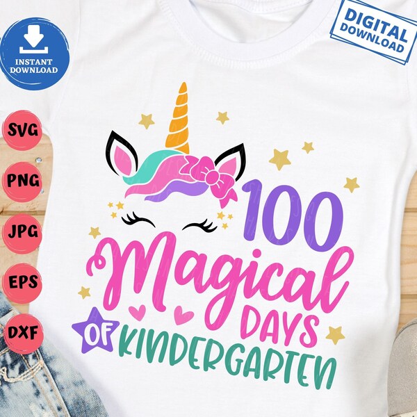 100 Magical Days of Kindergarten Unicorn Svg, 100 Days Unicorn Svg, 100 Magical Days of School, Girl Unicorn School Teacher Kids Shirt Svg