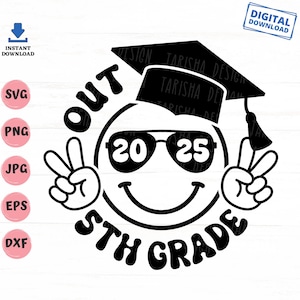 Peace Out 5th Grade 2025 Groovy Retro Svg, Peace Out Fifth Grade Svg, Fifth Grade Graduation, Fifth Grade Summer Break Svg, Graduation Svg