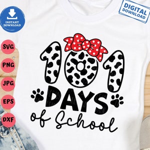 101 dagen school met strik SVG, meisje 100 dagen shirt SVG, meisje 100 dagen SVG, 100 dagen school hondenliefhebber SVG, 100 dagen hondenpoten SVG