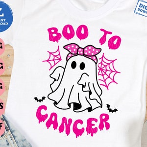 Boo To Cancer Svg, Ghost Breast Cancer Svg, Groovy Breast Cancer Awareness Svg, Breast Cancer Halloween Ghost, Halloween Breast Cancer Svg