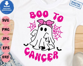 Boo To Cancer Svg, Ghost Breast Cancer Svg, Groovy Breast Cancer Awareness Svg, Breast Cancer Halloween Ghost, Halloween Breast Cancer Svg