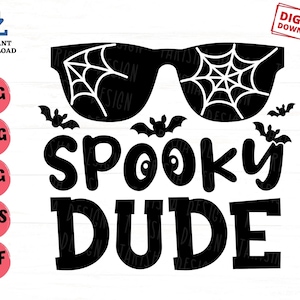 Spooky Dude Svg, Funny Halloween Boy Svg,  Halloween Boy Svg, Sunglasses with Spider Web Svg, Cool Boy Halloween Sunglasses Svg