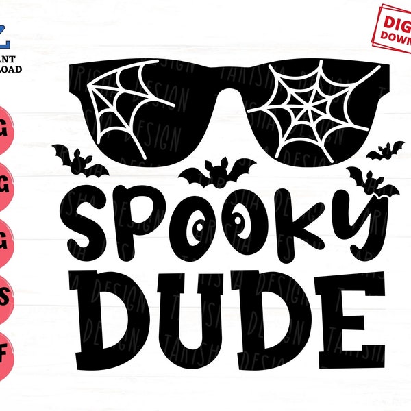 Spooky Dude Svg, Funny Halloween Boy Svg,  Halloween Boy Svg, Sunglasses with Spider Web Svg, Cool Boy Halloween Sunglasses Svg