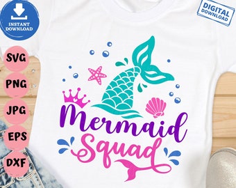 Mermaid Squad Svg, Kids Birthday Mermaid Svg, Mermaid Lover Svg, Mermaid Matching Birthday Svg, Mermaid Birthday Girl with Mermaid Tail Svg