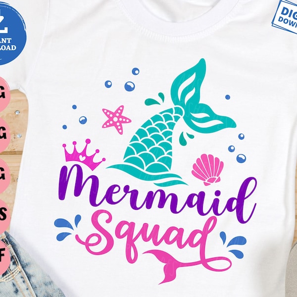 Mermaid Squad Svg, Kids Birthday Mermaid Svg, Mermaid Lover Svg, Mermaid Matching Birthday Svg, Mermaid Birthday Girl with Mermaid Tail Svg