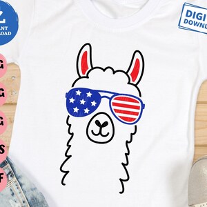 Llama with USA Flag Sunglasses Svg, Funny 4th of July Llama Svg, Funny Independence Day Llama Svg, Llama Memorial Day Svg, Llama Face Svg