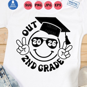2nd Grade Out 2026 SVG, Kids Graduation Last Day of School, Funny Groovy Retro Png