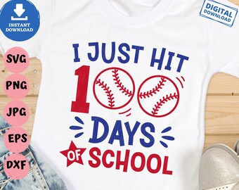 Acabei de completar 100 dias de escola Svg, 100 dias de escola de beisebol Svg, 100 dias de ensino Svg, menino 100º dia de escola Svg, Beisebol 100 dias Svg