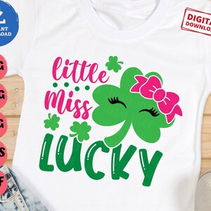 Little Miss Lucky Svg, Girl St Patricks Svg, Cute Girl Clover with Bow, Little Miss Lucky Clover with Bow Svg, Saint Patricks Day Shirt Svg
