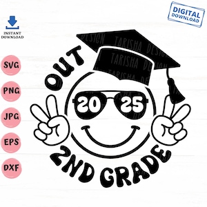 Peace Out 2nd Grade 2025 Groovy Retro Svg, Peace Out Second Grade, Second Grade Graduation, Second Grade Summer Break Svg, Graduation Svg