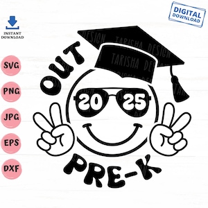 Peace Out Pre-K 2025 Groovy Retro Svg, Peace Out Preschool Svg, Preschool Graduation Svg, Pre-K Summer Break Svg, Graduation Svg