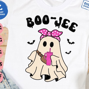 Boo Jee Svg, Ghost met Tumbler Svg, Boojee Ghost met Cup Svg, grappige Halloween Svg, Retro Ghost Svg