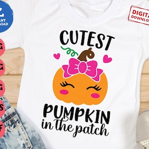 Cutest Pumpkin In The Patch Svg, Cute Pumpkin Svg, Girl Halloween Svg, Kids Halloween T-shirt Svg, Pumpkin with Bow Svg
