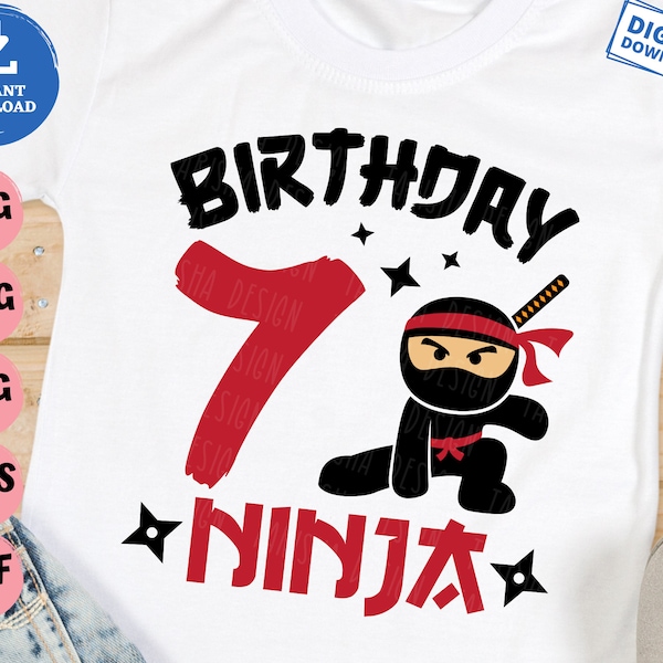 7 Ninja Birthday Svg, 7th Ninja Boys Svg, Ninja Birthday Party Svg, Birthday Ninja Boy Svg, Seventh Birthday Svg, Number 7 Cute Ninja Svg