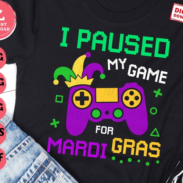 I Paused My Game For Mardi Gras Svg, Game Controller Mardi Gras Svg, Mardi Gras Video Game Svg, Video Game with Jester Hat Svg