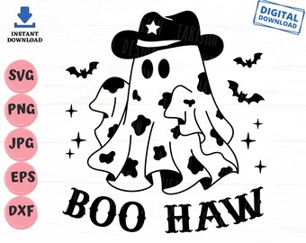 Boo Haw Svg, Cowgirl Ghost Svg, Cowboy Ghost Svg, Western Halloween Svg, Funny Cowgirl Halloween Svg, Ghost with  Cowboy Hat Svg