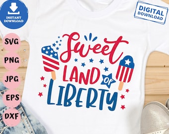 Sweet Land of Liberty Svg, Sweet Land of Liberty with American Flag Popsicle Svg, Popsicle American Flag, USA Saying Shirt Svg
