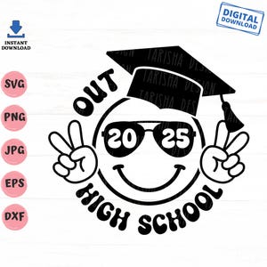 Peace Out High School Groovy Retro 2025 SVG, Peace Out High School, Diploma di scuola superiore SVG, Vacanze estive al liceo SVG, Laurea SVG