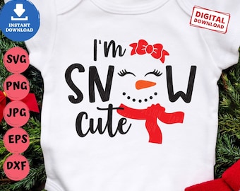 I'm Snow Cute Svg, Kids Christmas Shirt Svg, Girl Snowman Face with Bow Svg, Girl Snowman Face Svg, Christmas Snowman Svg