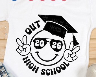 High School Out 2026 SVG, Kids Graduation Last Day of School, Funny Groovy Retro Png