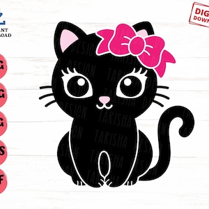 Girl Cat with Bow Svg, Cute Black Cat with Bow Svg, Cute Black Cat Svg, Halloween Black Cat Svg