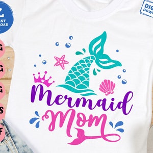 Mermaid Mom Svg, Kids Birthday Mermaid Svg, Mermaid Lover Svg, Mermaid Matching Family Svg, Mermaid Mommy with Mermaid Tail Svg