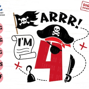Arrr I&#39;m 4 Svg, Fourth Birthday Pirate Svg, Pirate Birthday Boy Svg, 4th Birthday Kids Svg, Arrr I&#39;m 4th Pirate Birthday, Pirate Fourth Bday