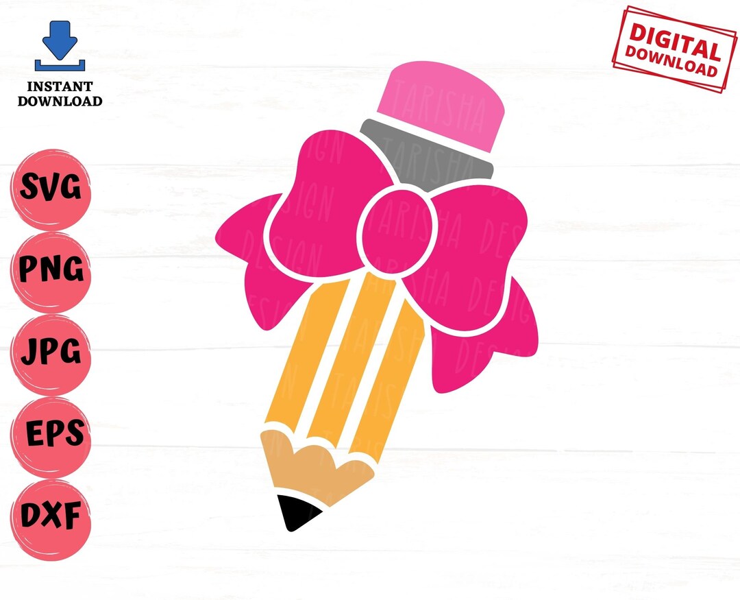 Pencil With Bow Svg, Girl Back to School Svg, Girl Pencil Monogram Svg