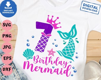7º cumpleaños Sirena svg, 7 años cumpleaños sirena svg, sirena chica cumpleaños svg, séptima sirena cumpleañera svg, sirena chica svg