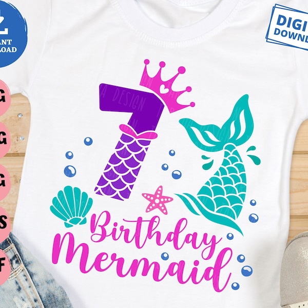 7th Birthday Mermaid Svg, 7 Years Old Birthday Mermaid Svg, Mermaid Girl Birthday Svg, Seventh Mermaid Birthday Girl Svg, Mermaid Girl Svg