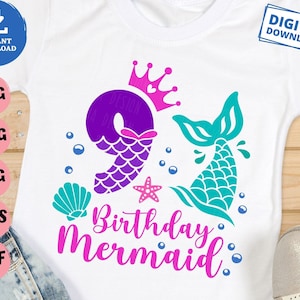 9th Birthday Mermaid Svg, 9 Years Old Birthday Mermaid Svg, Mermaid Girl Birthday Svg, Ninth Mermaid Birthday Girl Svg, Mermaid Girl Svg