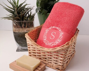 Gepersonaliseerde handdoek 70 x 140 cm, 50 x 100 cm, 30 x 50 cm, geborduurd met initialen, voor Moederdag, verjaardag, Kerstmis, bruiloft