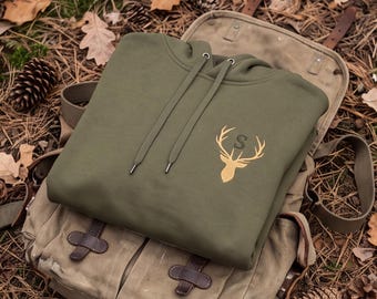 Personalized hoodie with deer embroidery | Embroidered sweater with initials | Deer head antler sweater gift for hunters & nature lovers
