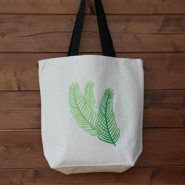 Royal Palm Shopper - Embroidered - 100% Cotton - Canvas - Natural - 13 liters - 28 x 38 x 12 cm - Tote bag - Bag