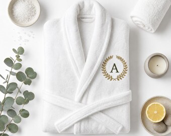 Personalized bathrobe with monogram embroidery | Cotton terry robe | Elegant luxury gift for women and men