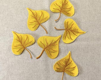 Strijkpatch met populierenblad | Set of individuele patch met herfstpatch | Strijkpatch met esdoornblad | Applicatie voor kleding of doe-het-zelf 7,6 x 9,7 cm