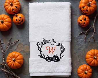 Personalized Halloween Gift | Embroidered Towel with Name & Spooky Monogram | Spooky Autumn Decor for Guest Bathroom | Party Favor