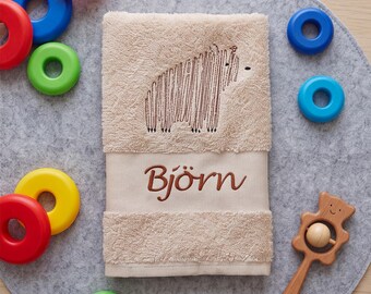 Personalized children's towel with name | Embroidered baby towel, shower towel, bath towel with animal motif | Gift for birth, christening, daycare