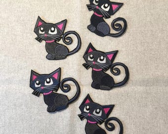 Zwarte kat strijkapplicatie | Kattenapplicaties set of individueel | Strijkapplicatie roze kraag | 7,6 cm applicatie voor kleding