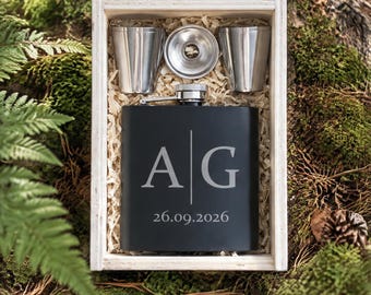 Personalized Matte Black Hip Flask Set with Engraving | Bachelor Party Hip Flask | Gift for Men - Birthday, Best Man, Wedding